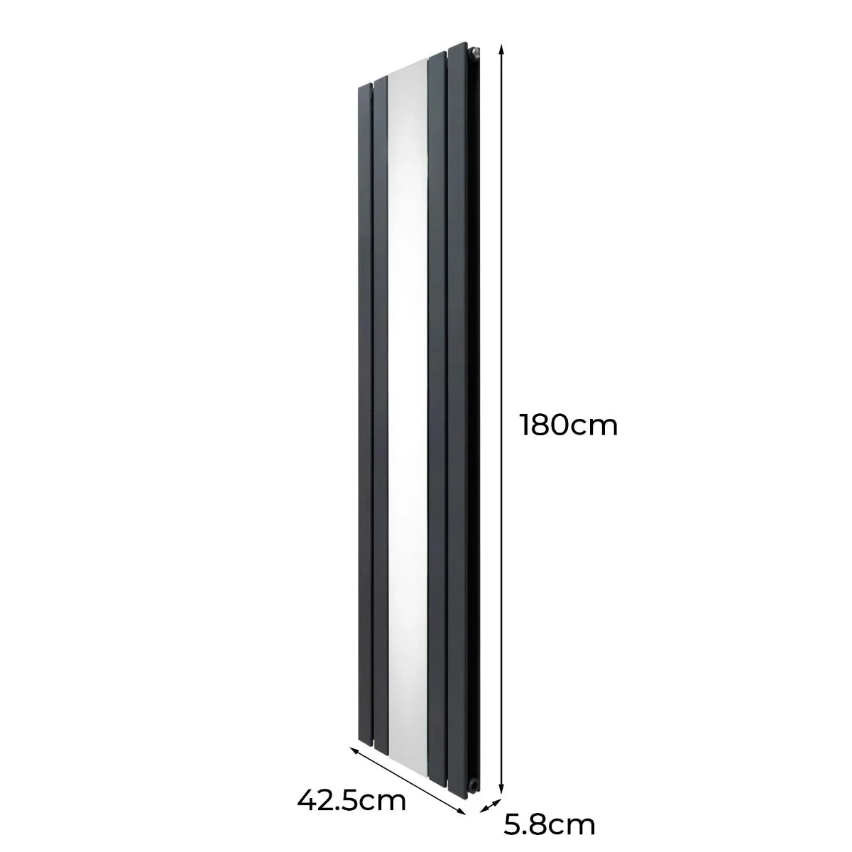 Flat Mirror Radiator & Valves - 1800mm x 425mm - Anthracite Grey