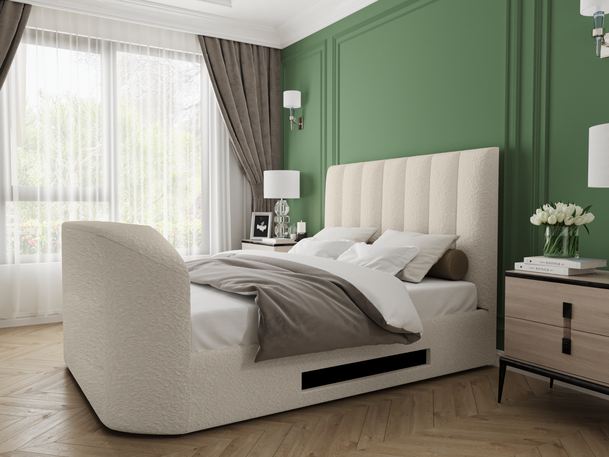 Flair Megane Kingsize Side Lift TV Ottoman Bed Cream Boucle