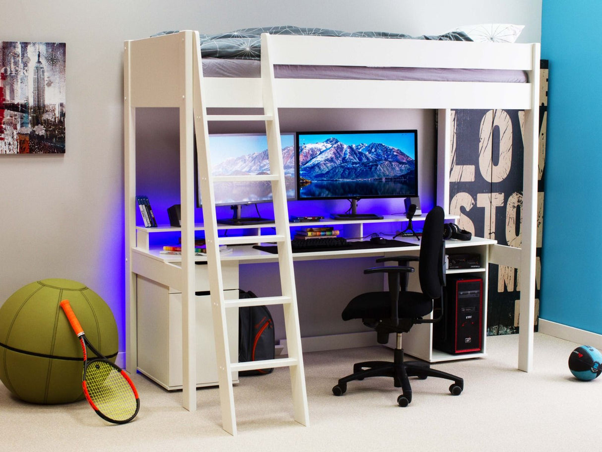 Noomi Tera Solid Wood Gaming High Sleeper White (FSC-Certified)