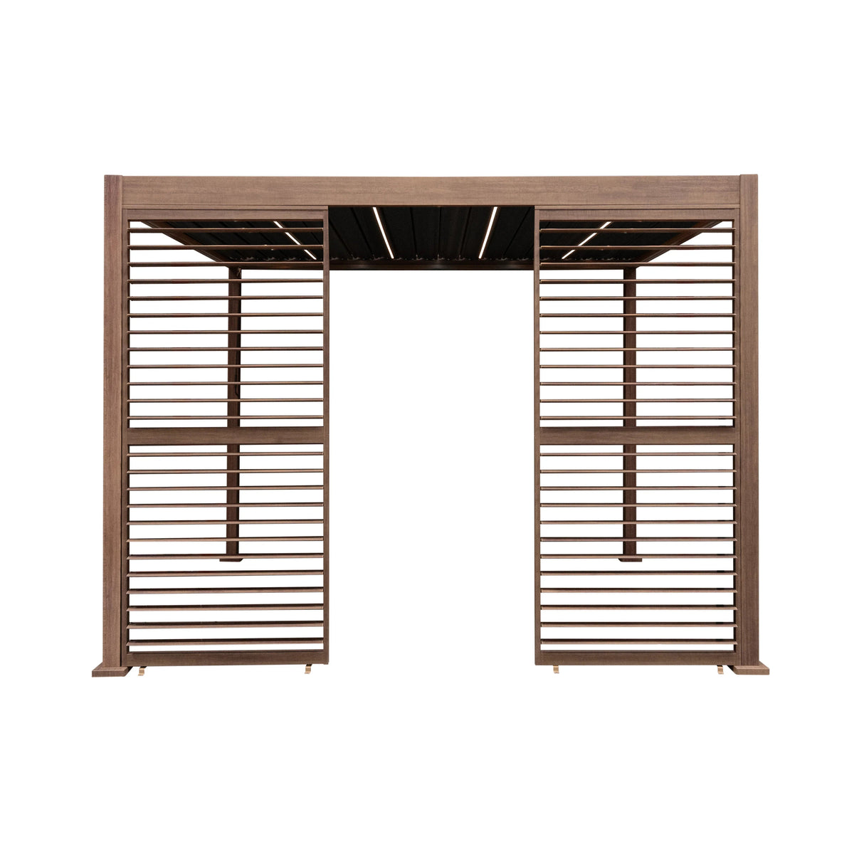 Wood Effect Aluminium Pergola With LED Lights & 2 x Side Panels - 3m x 3m