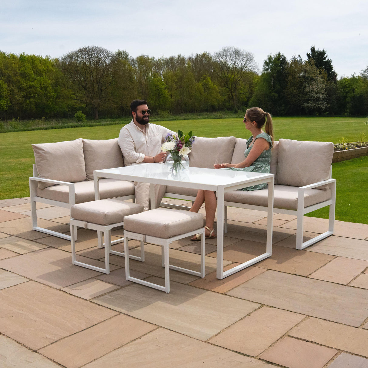 Aluminium Corner Sofa Set - White