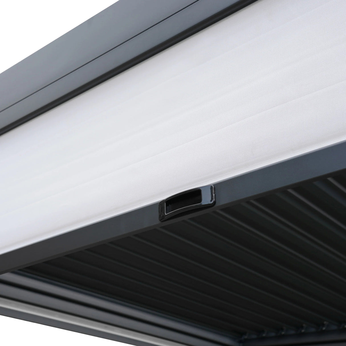 Anthracite Aluminium Pergola With White Blinds, 2 x Side Panels & LED Lights - 3m x 3m