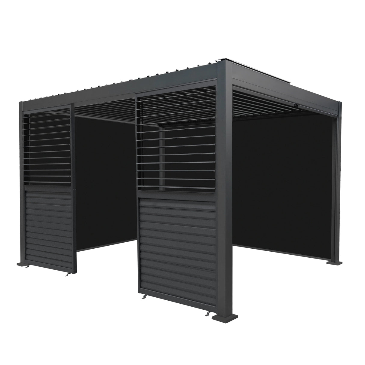Aluminium Pergola With Anthracite Blinds & 2 Shutter Panels - 3m x 4m