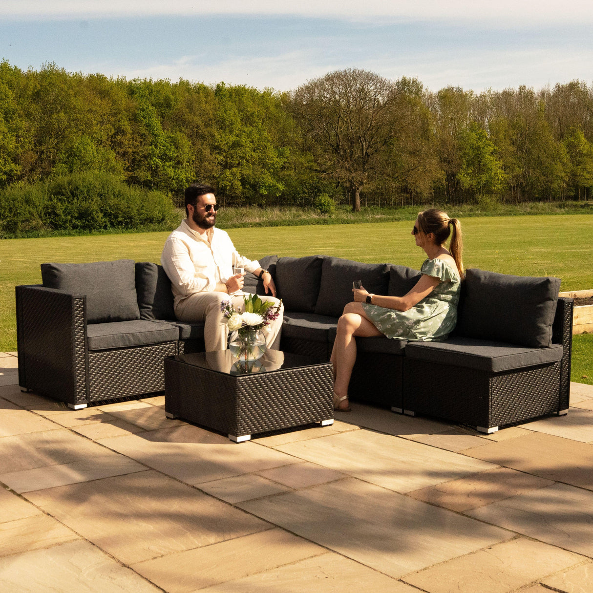 Rattan Modular 7 Piece Furniture Set & 996L Storage Box - Black