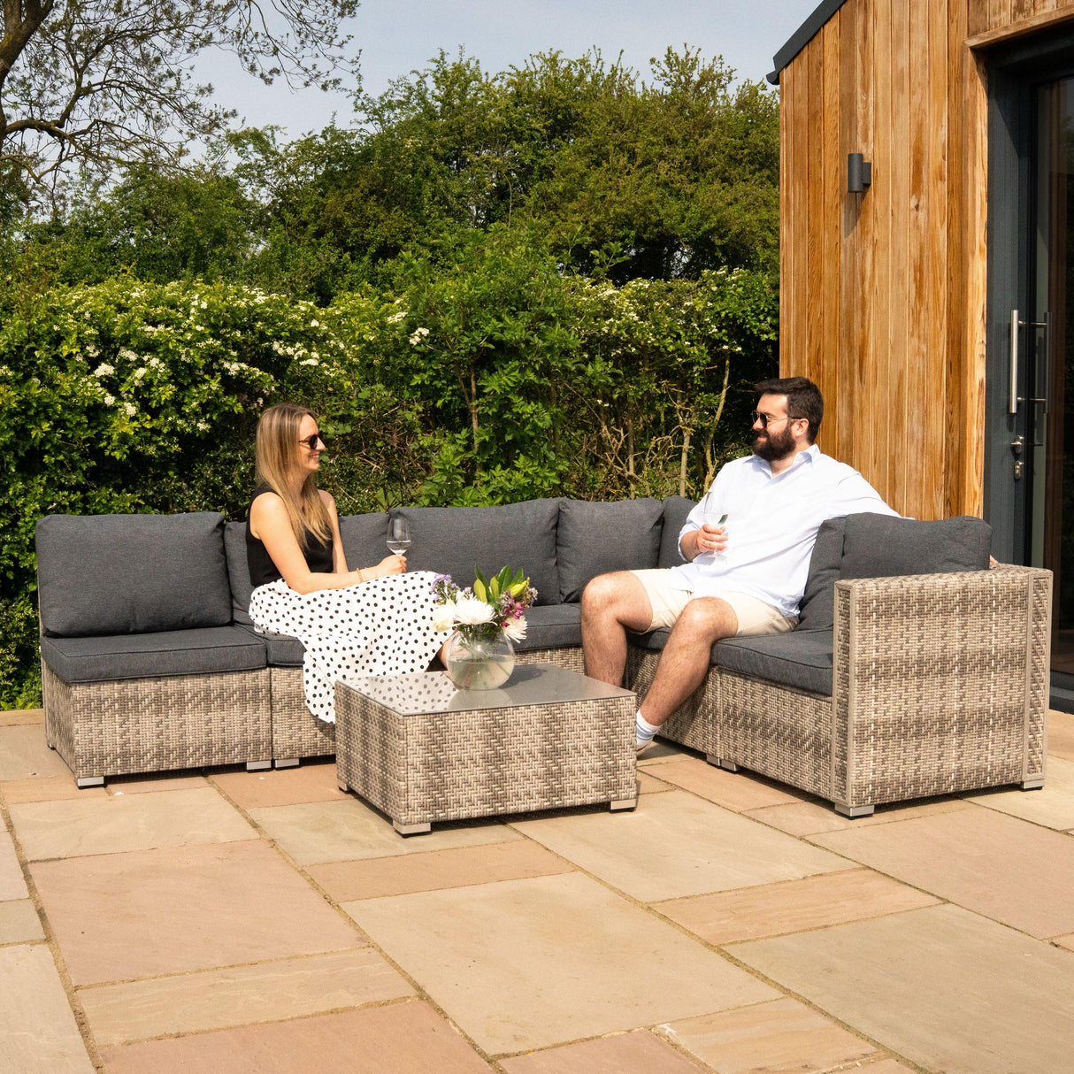 Rattan Modular 7 Piece Furniture Set & 996L Storage Box - Grey