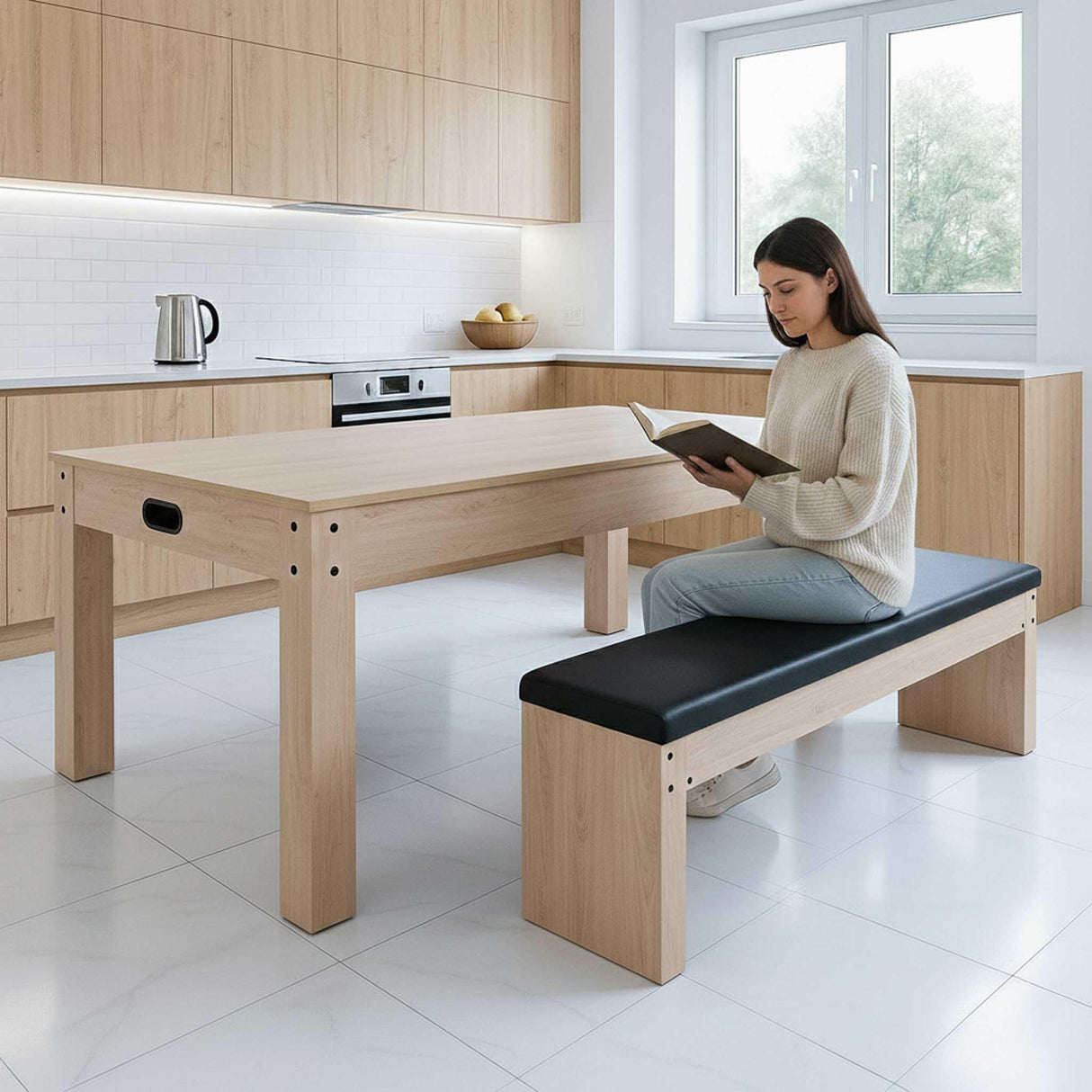 7-In-1 Games Table & Storage Bench - Oak