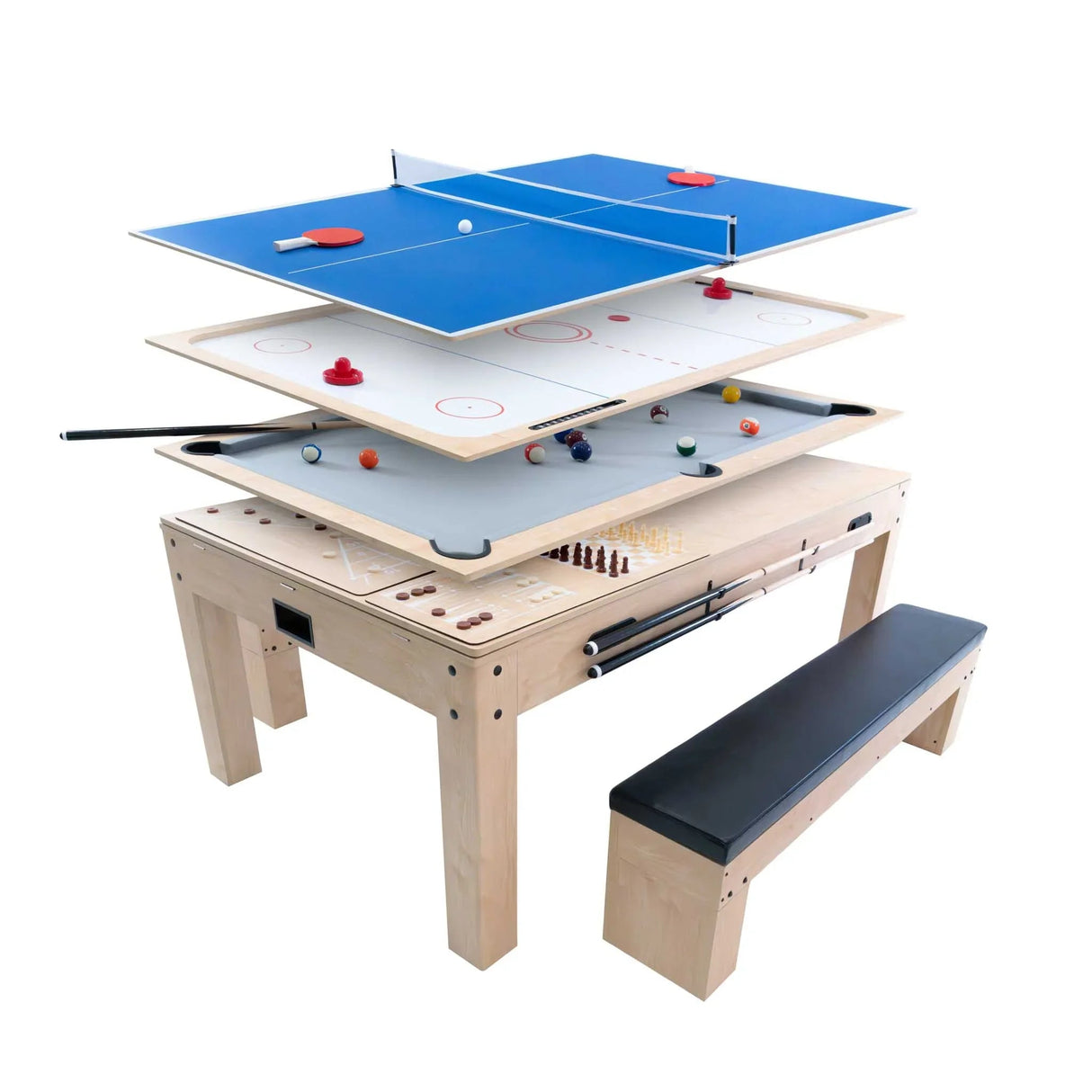 7-In-1 Games Table & Storage Benches x 2 - Oak