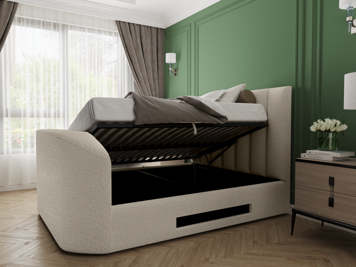 Flair Megane Double Side Lift TV Ottoman Bed Cream Boucle