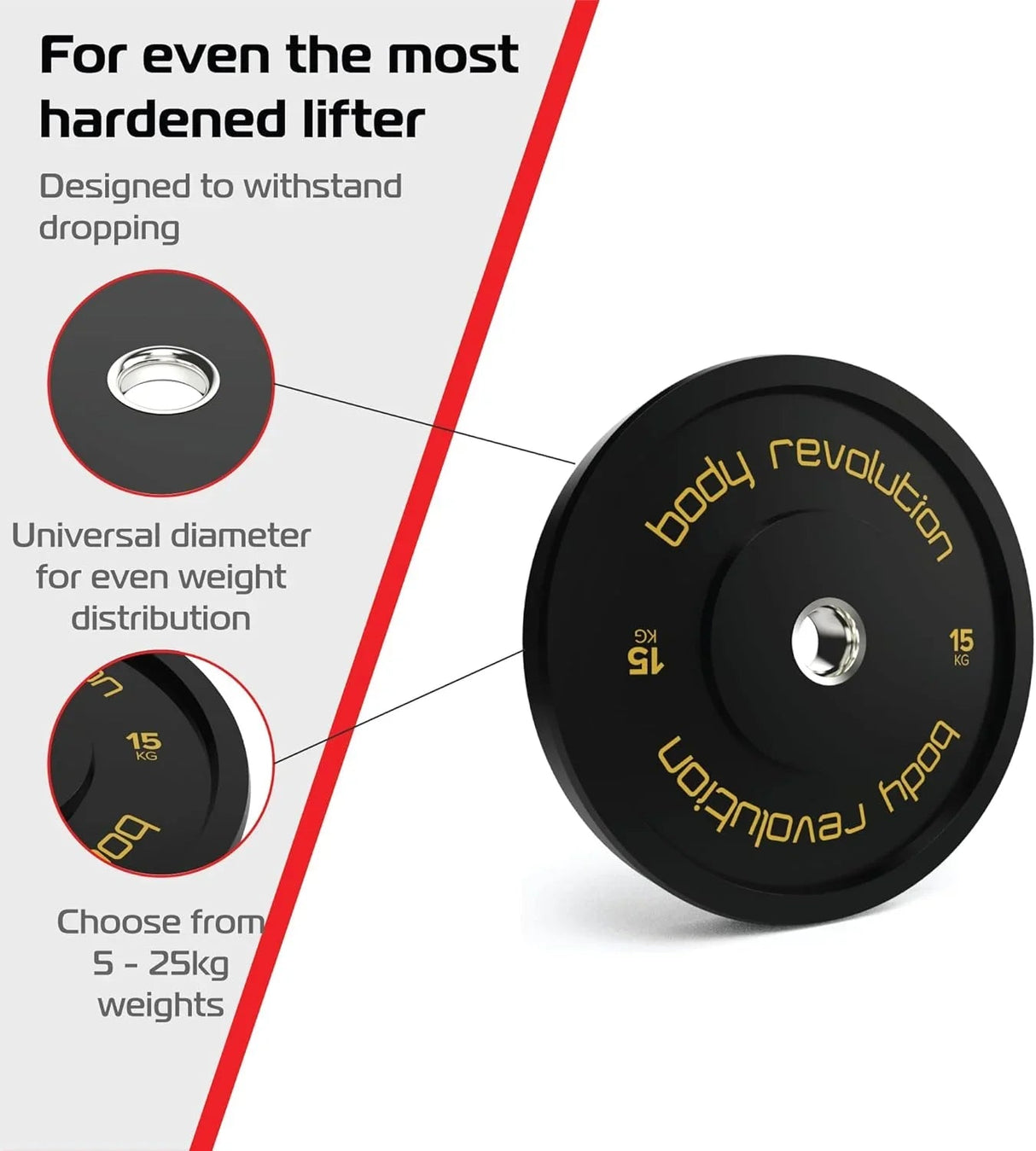 Body Revolution 2 x 15kg Black Olympic Bumper Plates