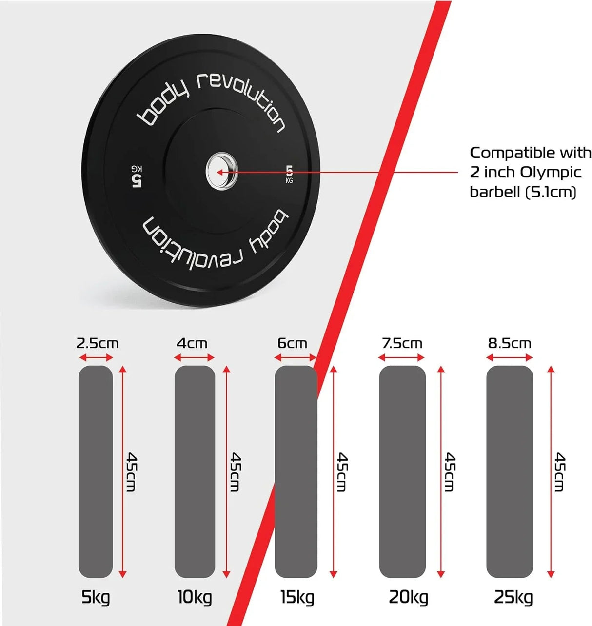 Body Revolution 2 x 25kg Black Olympic Bumper Plates