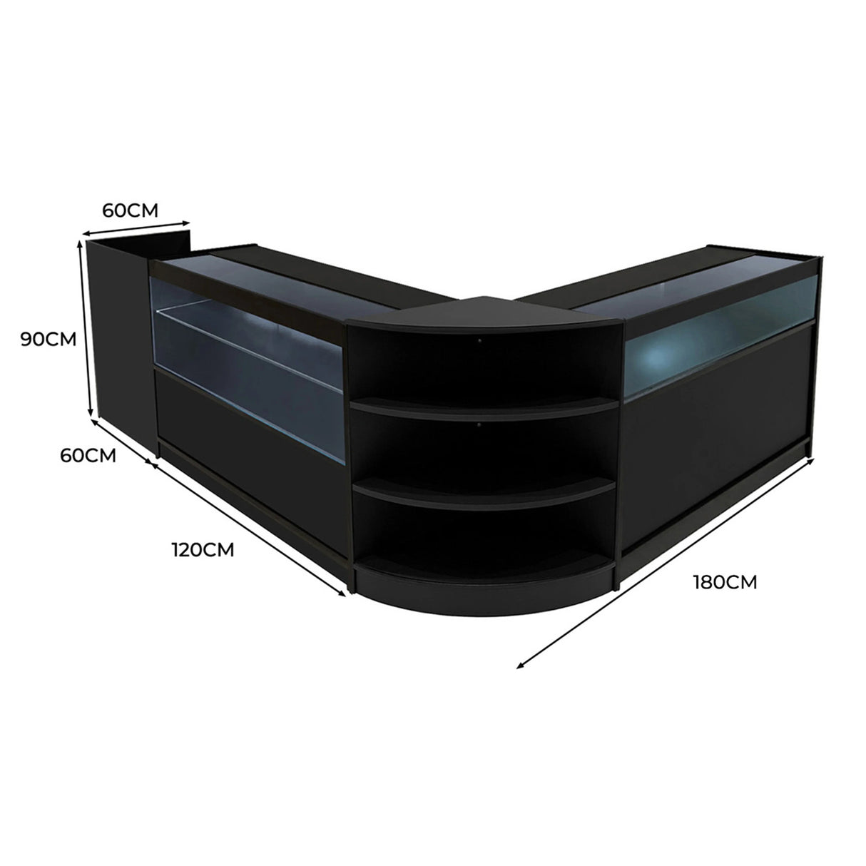 Europa LED Shop Counter Set B1200, C1200, TB60 & LM60 - Black