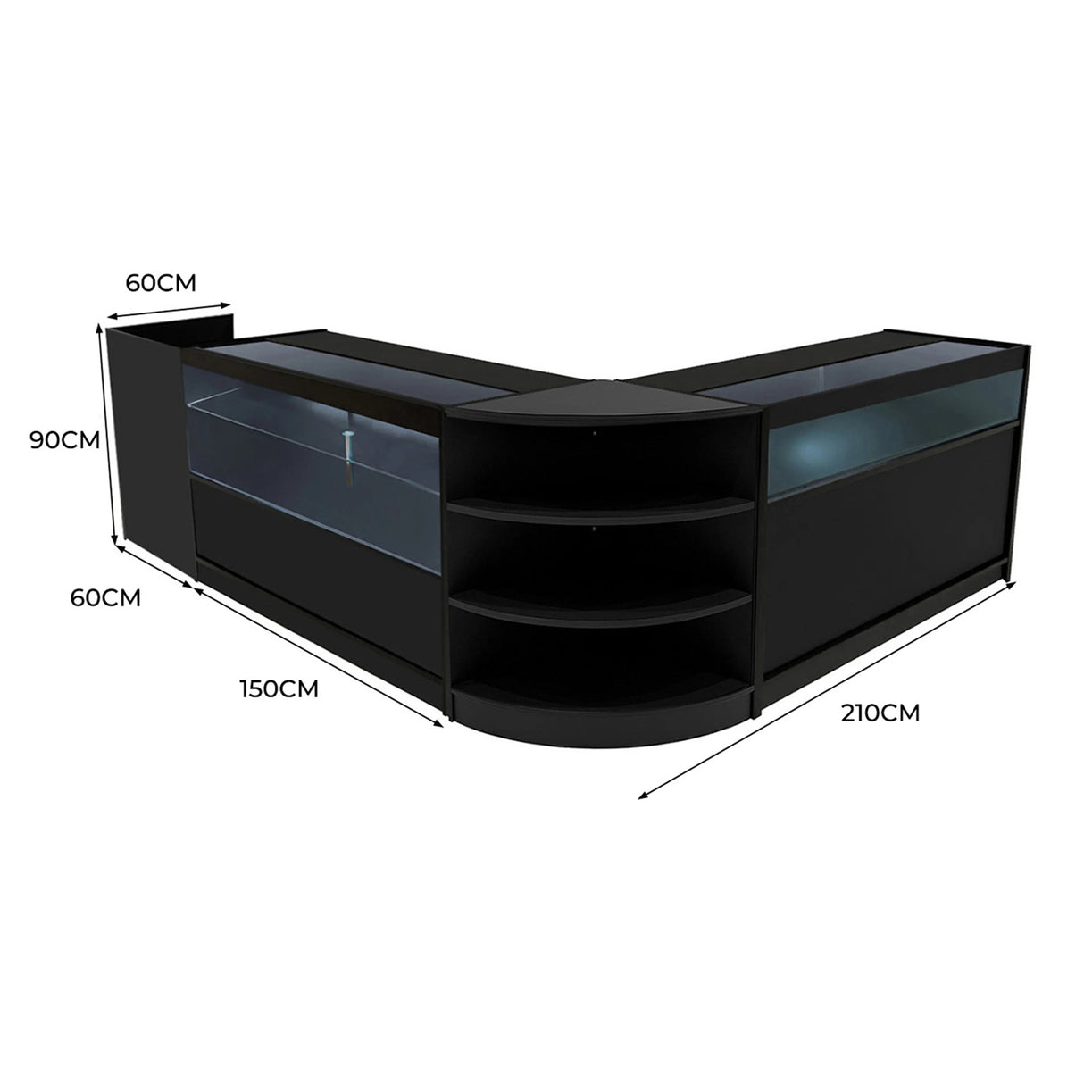Europa LED Shop Counter Set B1500, C1500, TB60 & LM60 - Black