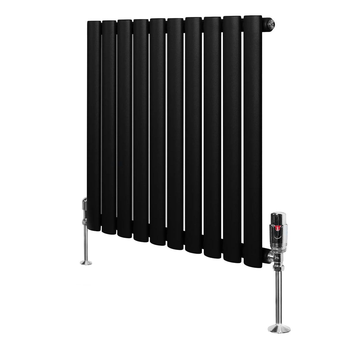 Oval Single Column Radiator & Valves – 600mm x 600mm – Black