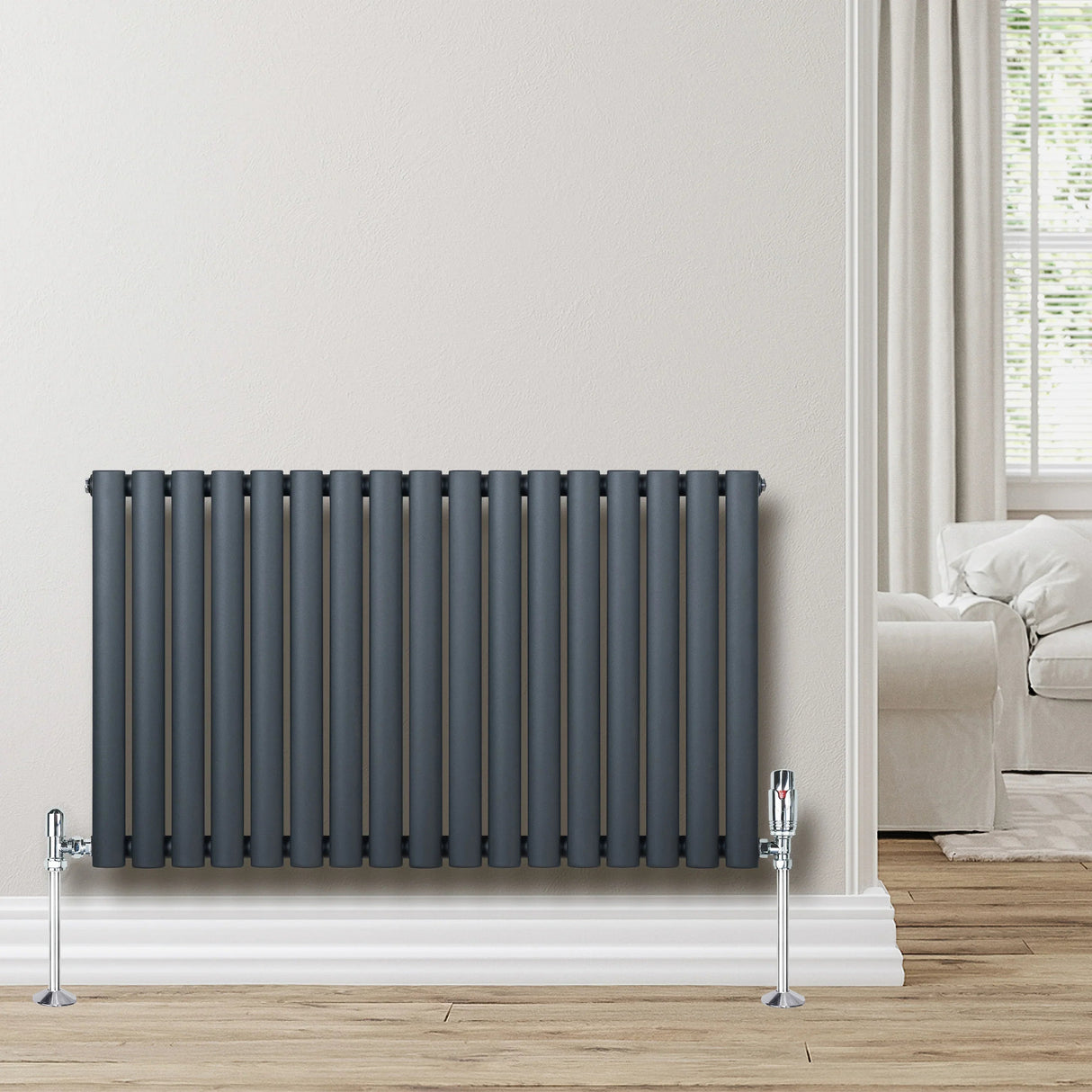 Oval Single Column Radiator & Valves – 600mm x 1020mm – Anthracite Grey