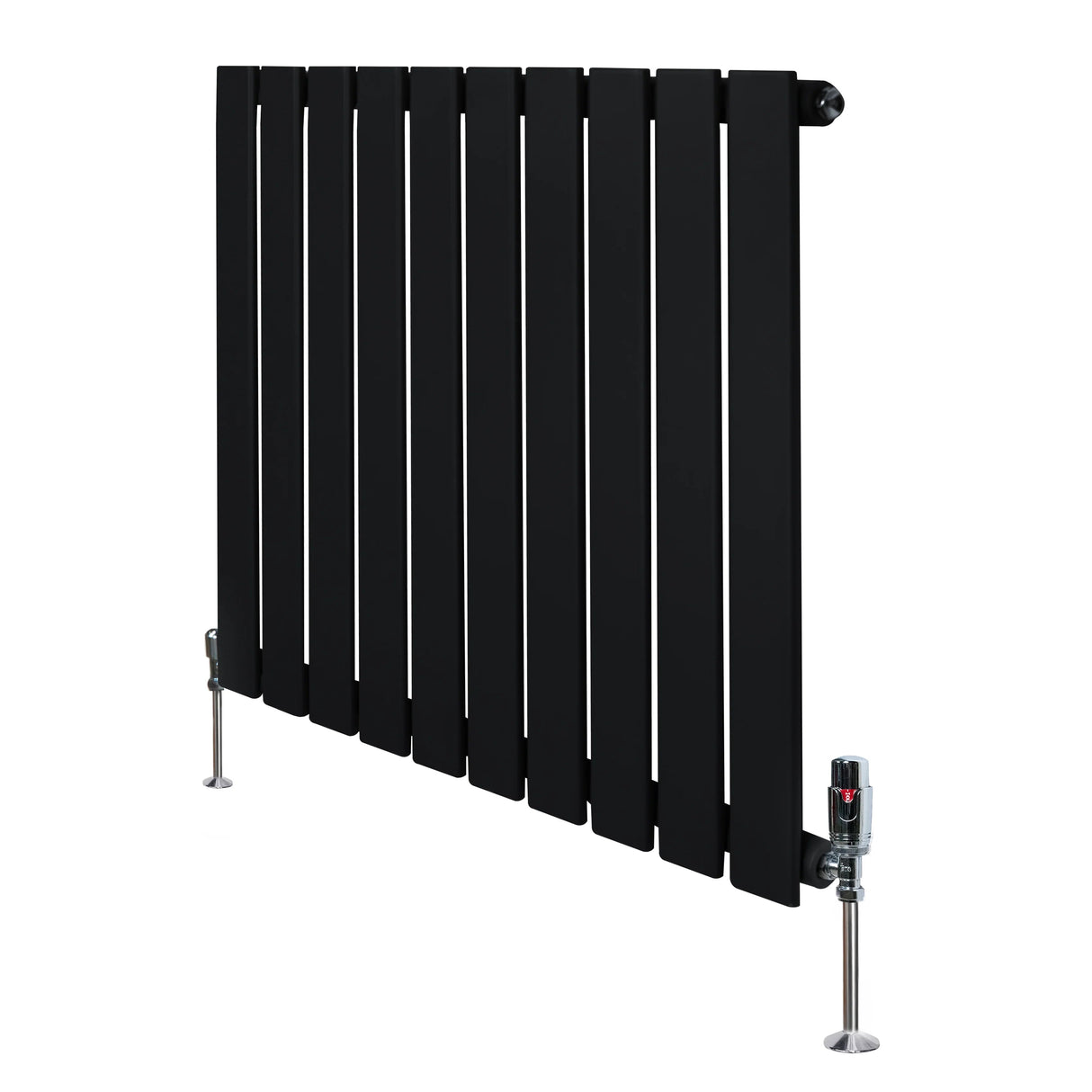 Flat Single Column Radiator & Valves – 600mm x 700mm – Black