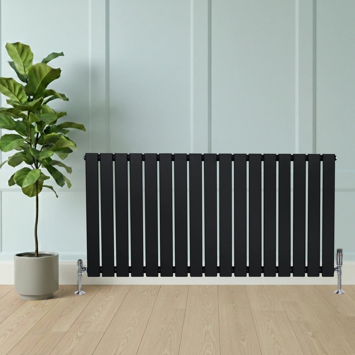 Flat Single Column Radiator & Valves – 600mm x 1190mm – Black