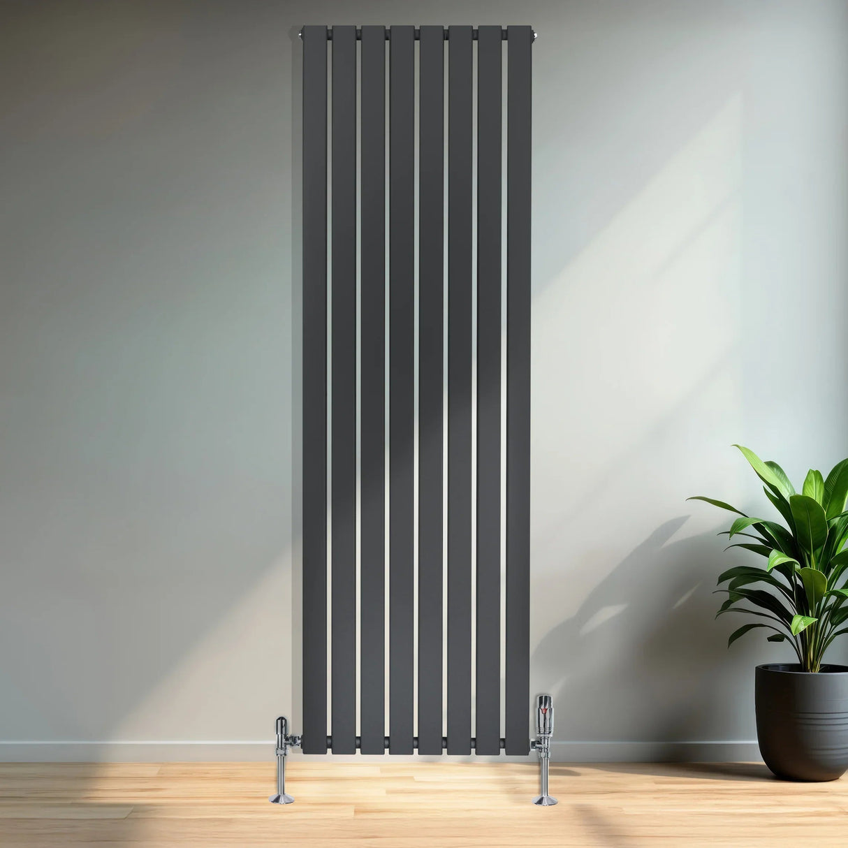Flat Single Column Radiator & Valves – 1800mm x 560mm – Anthracite Grey
