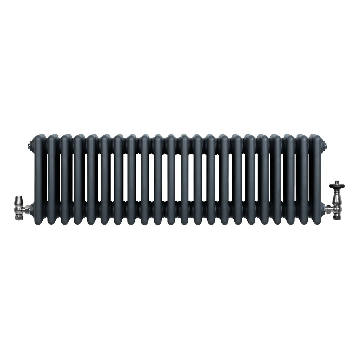 Traditional 4 Column Radiator & Valves - 300 x 1010mm - Anthracite Grey