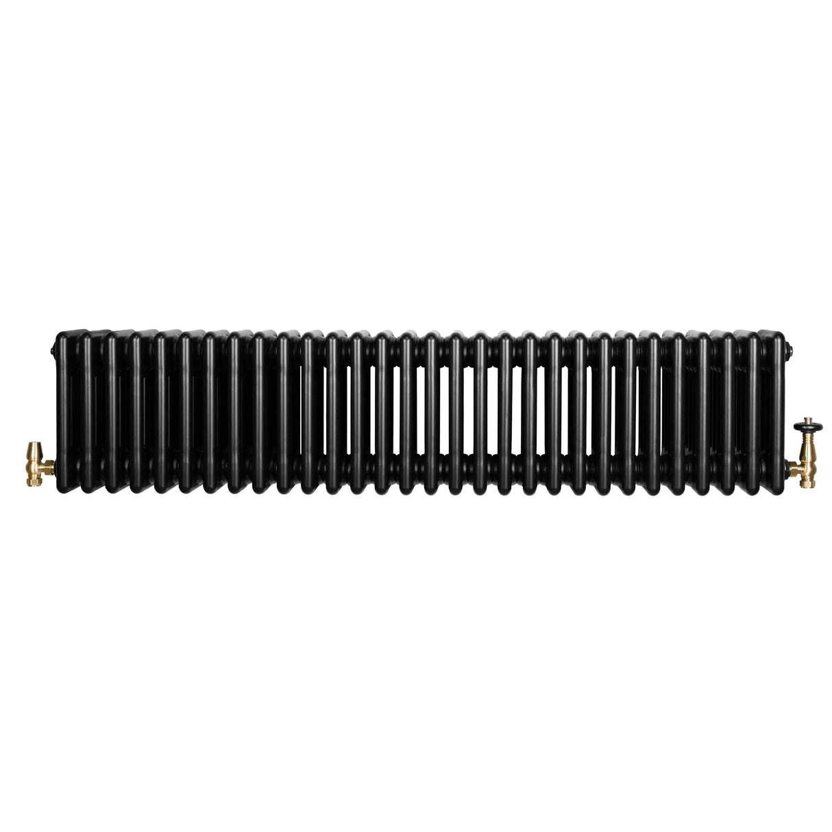 Traditional 4 Column Radiator & Valves - 300 x 1370mm - Black