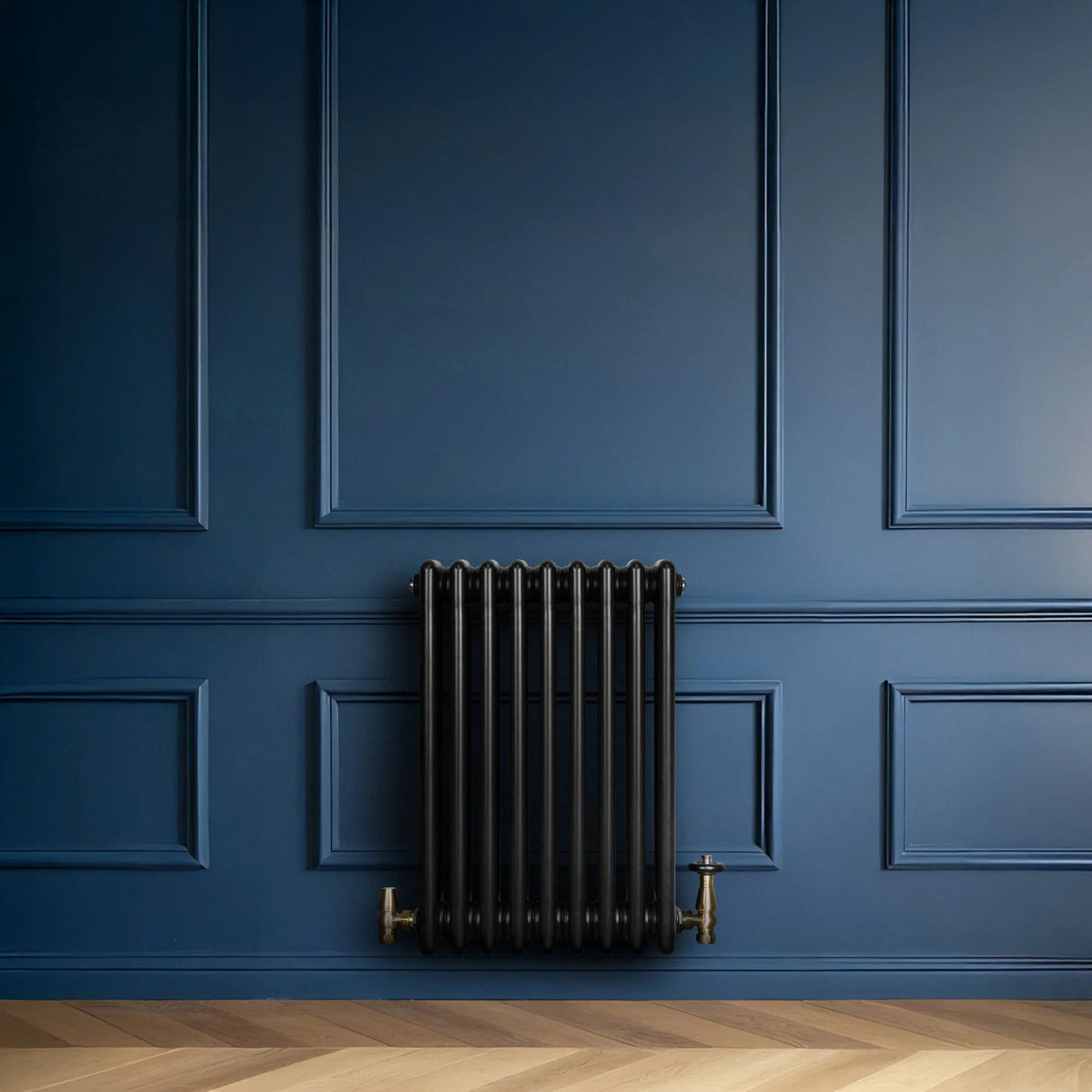 Traditional 4 Column Radiator & Valves - 600 x 425mm - Black