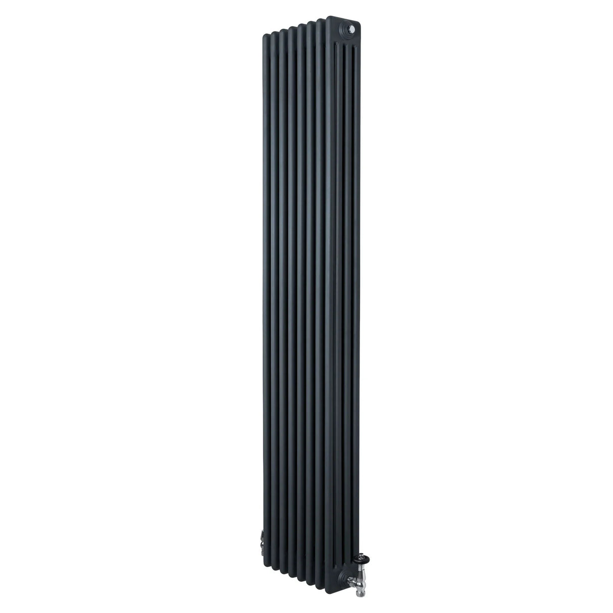 Traditional 4 Column Radiator & Valves - 1800 x 380mm - Anthracite Grey