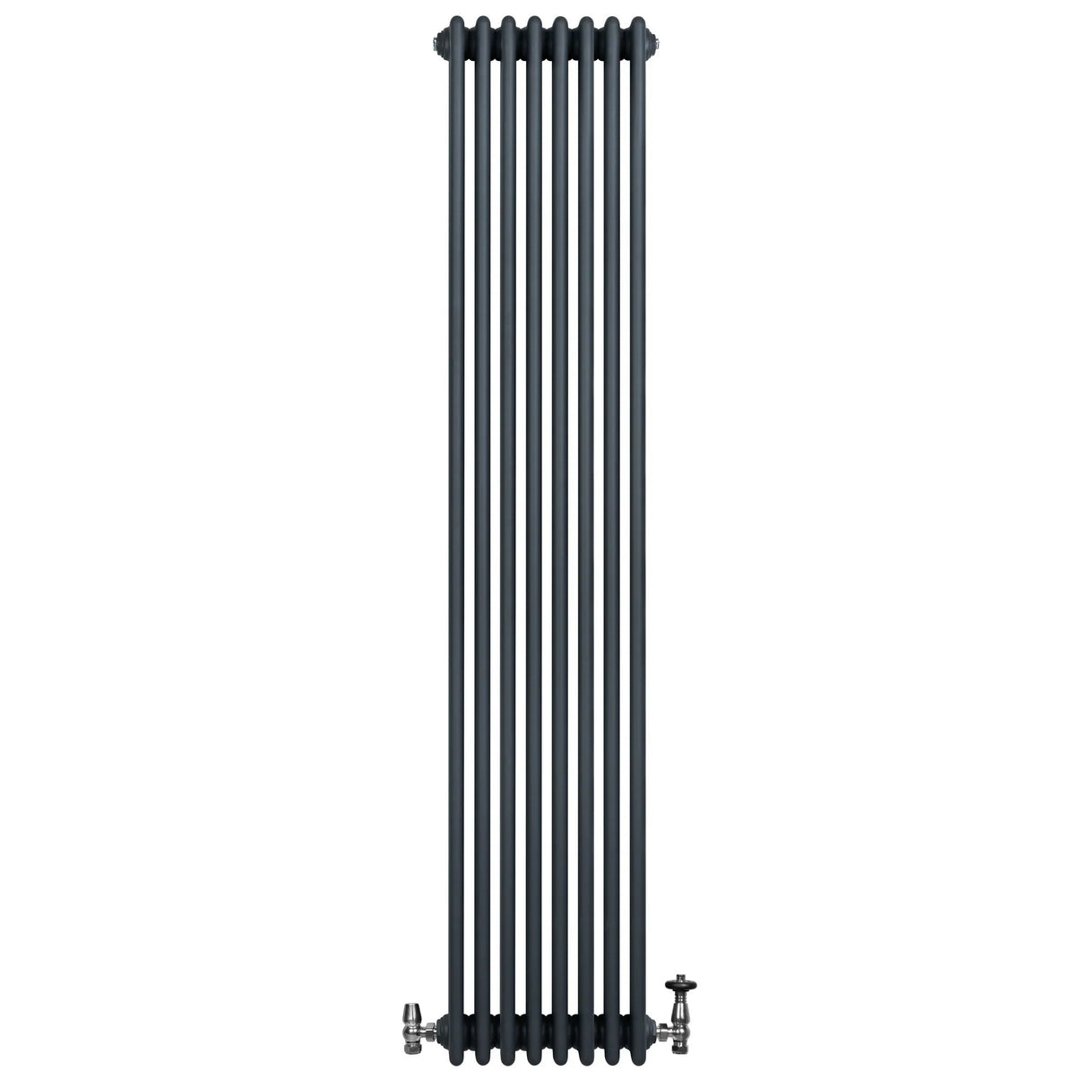 Traditional 4 Column Radiator & Valves - 1800 x 380mm - Anthracite Grey