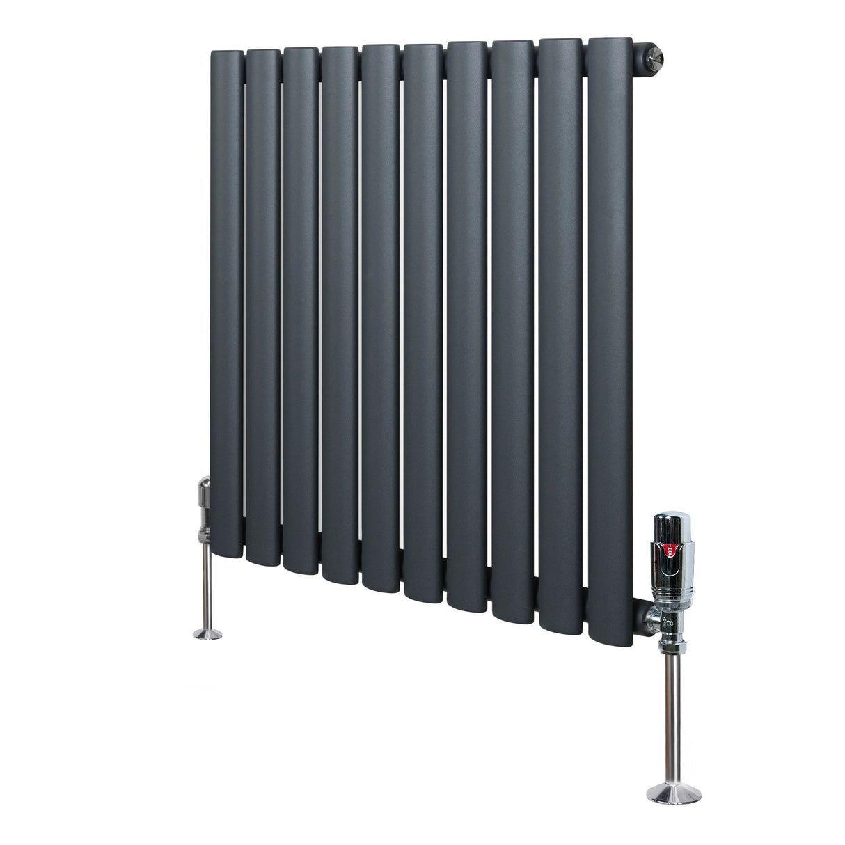Oval Single Column Radiator & Valves – 600mm x 600mm – Anthracite Grey