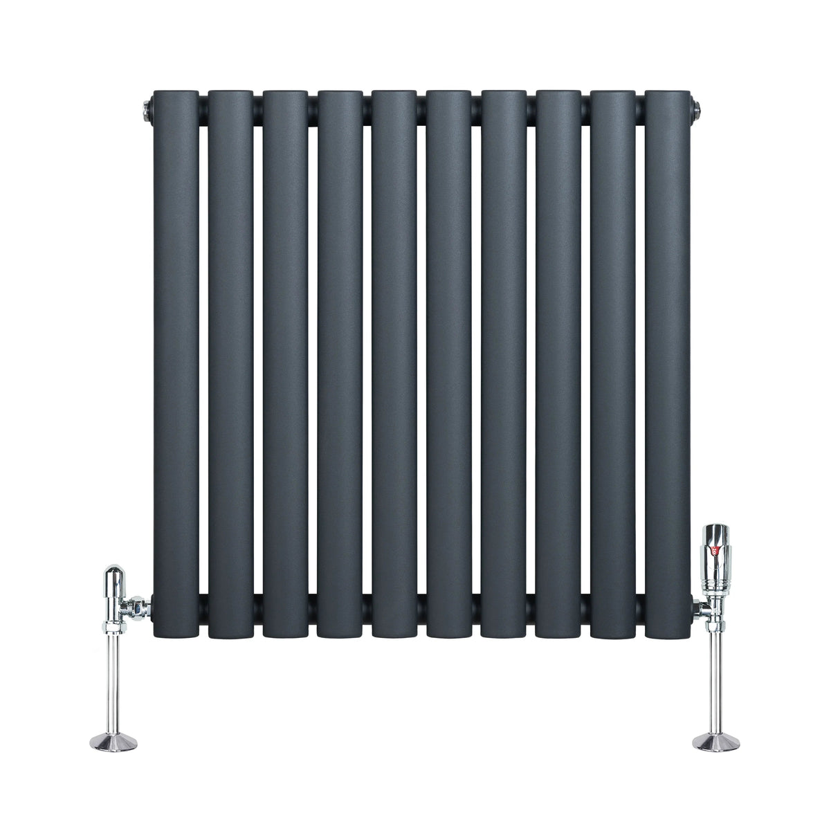 Oval Single Column Radiator & Valves – 600mm x 600mm – Anthracite Grey