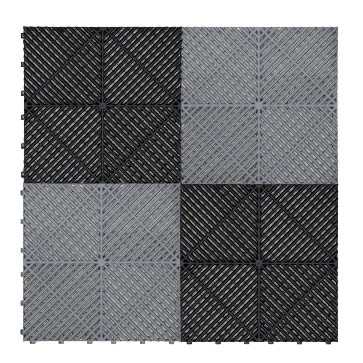 Vented Garage Floor Tiles With Edges – 165 Grey & 60 Black