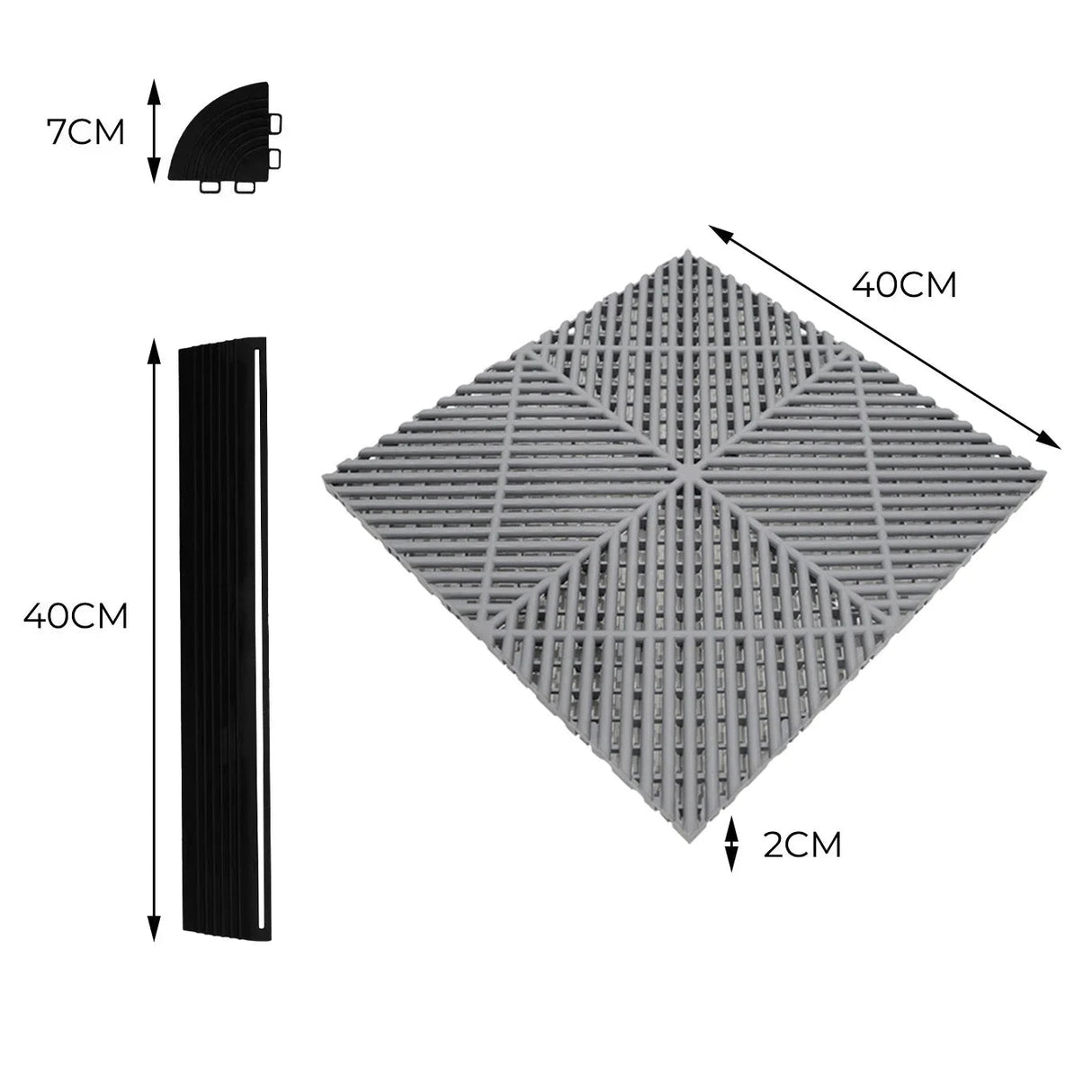 Vented Garage Floor Tiles With Edges – 165 Grey & 60 Black