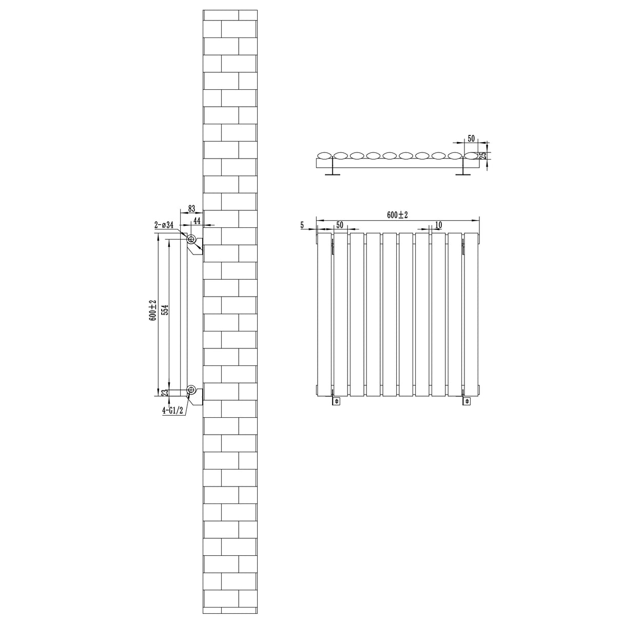 Oval Single Column Radiator - 600 x 600mm - Anthracite Grey