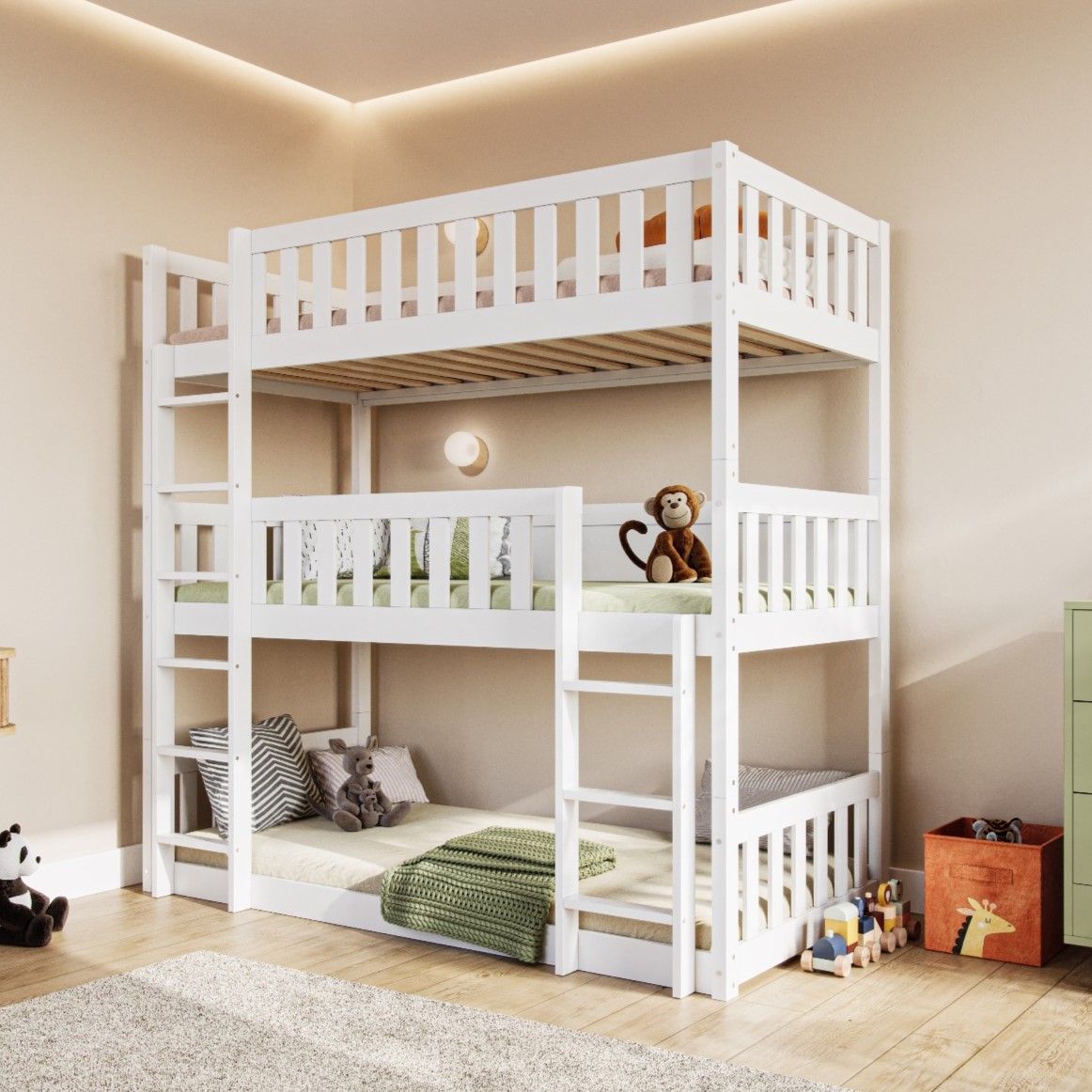 Flair Bea Triple High Wooden Bunk Bed White