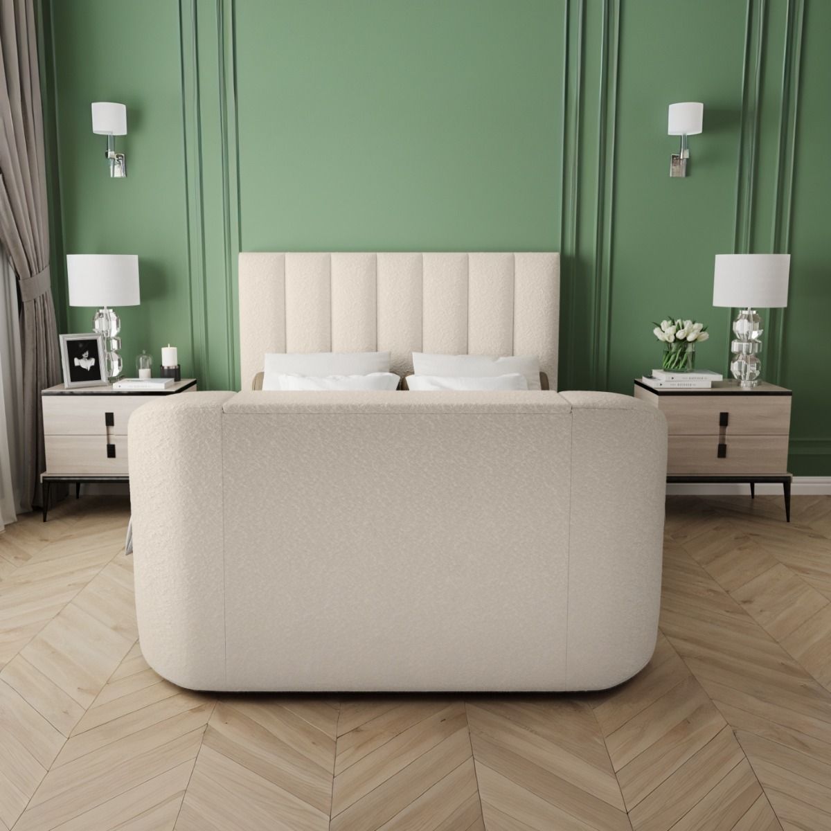 Flair Megane Double Side Lift TV Ottoman Bed Cream Boucle