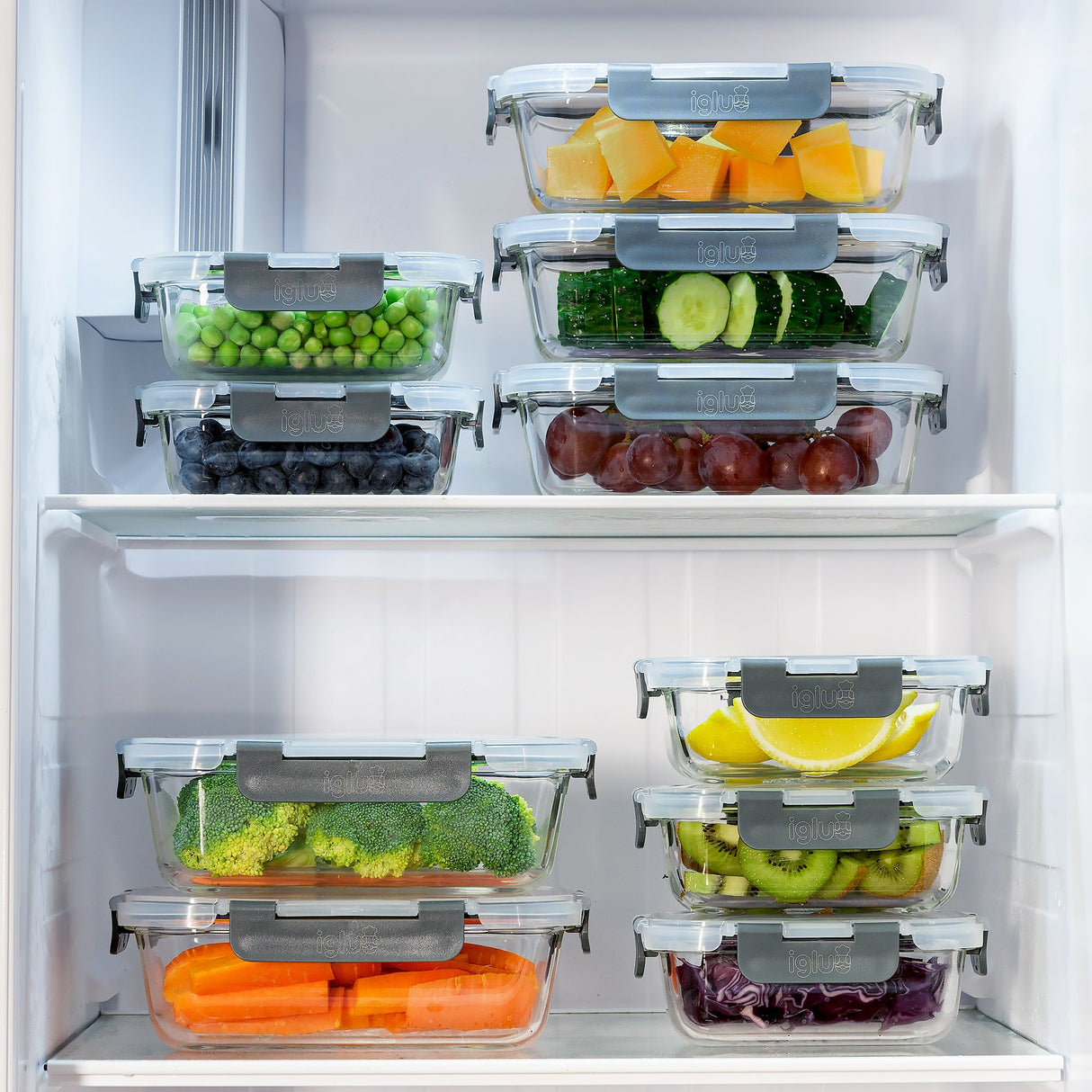 Glass Food Storage Containers in 2 sizes - 1050ml and 370ml - 10 PACK