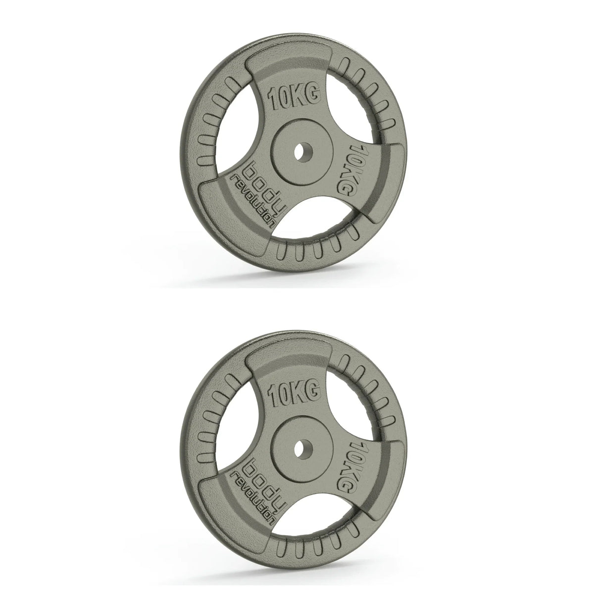 2x 10kg Cast Iron Weight Plates - 1" Standard Tri Grip