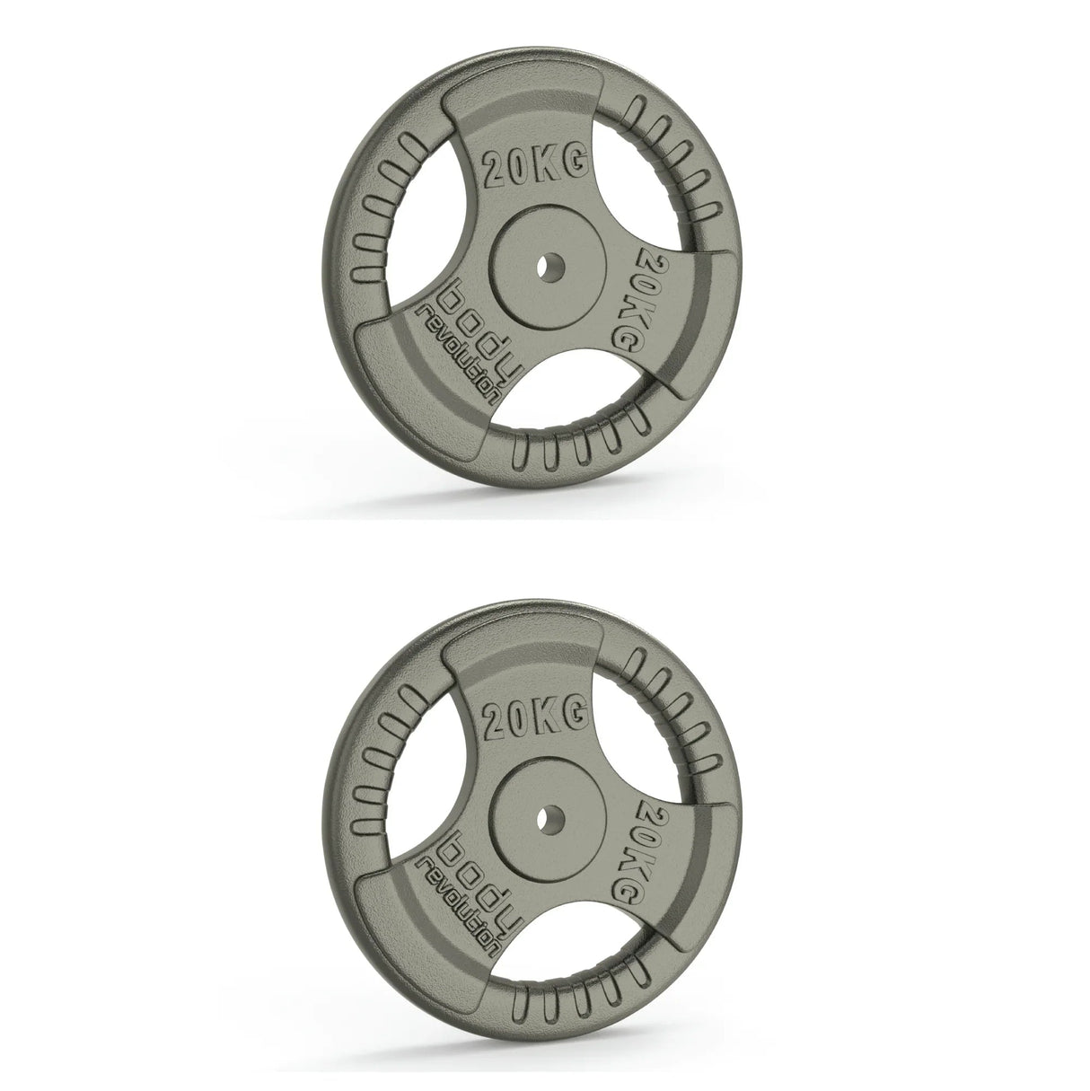 2x 20kg Cast Iron Weight Plates - 1" Standard Tri Grip