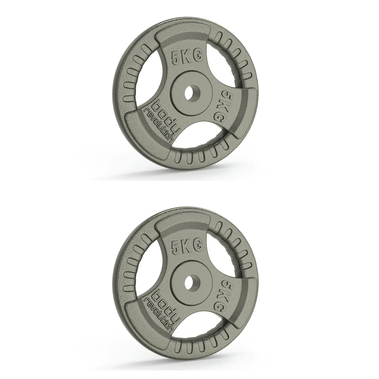 2x 5kg Cast Iron Weight Plates - 1" Standard Tri Grip