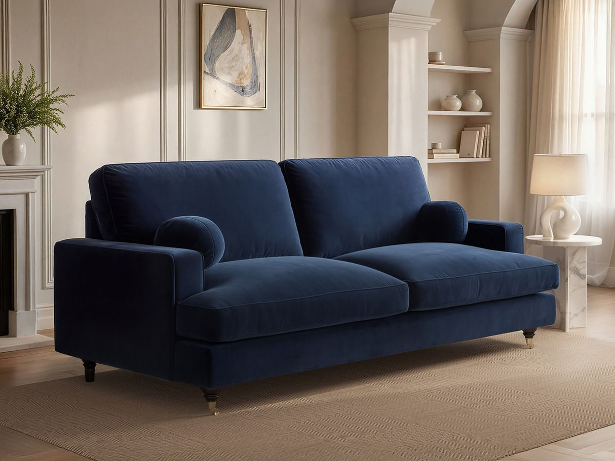 SOLACE+CO Addison 3 Seater Blue Velvet Sofa