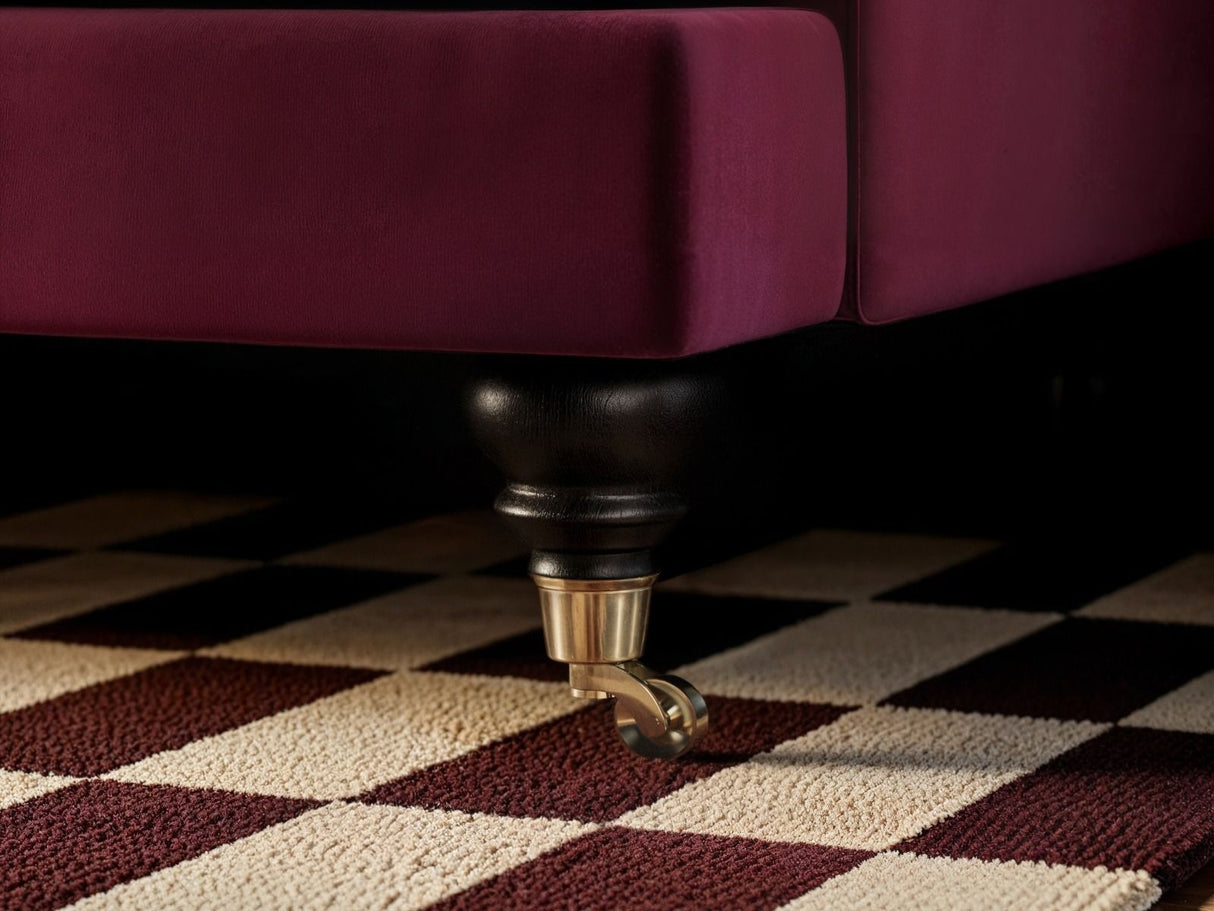 SOLACE+CO Addison 3 Seater Sofa with Caster Legs Burgundy Velvet