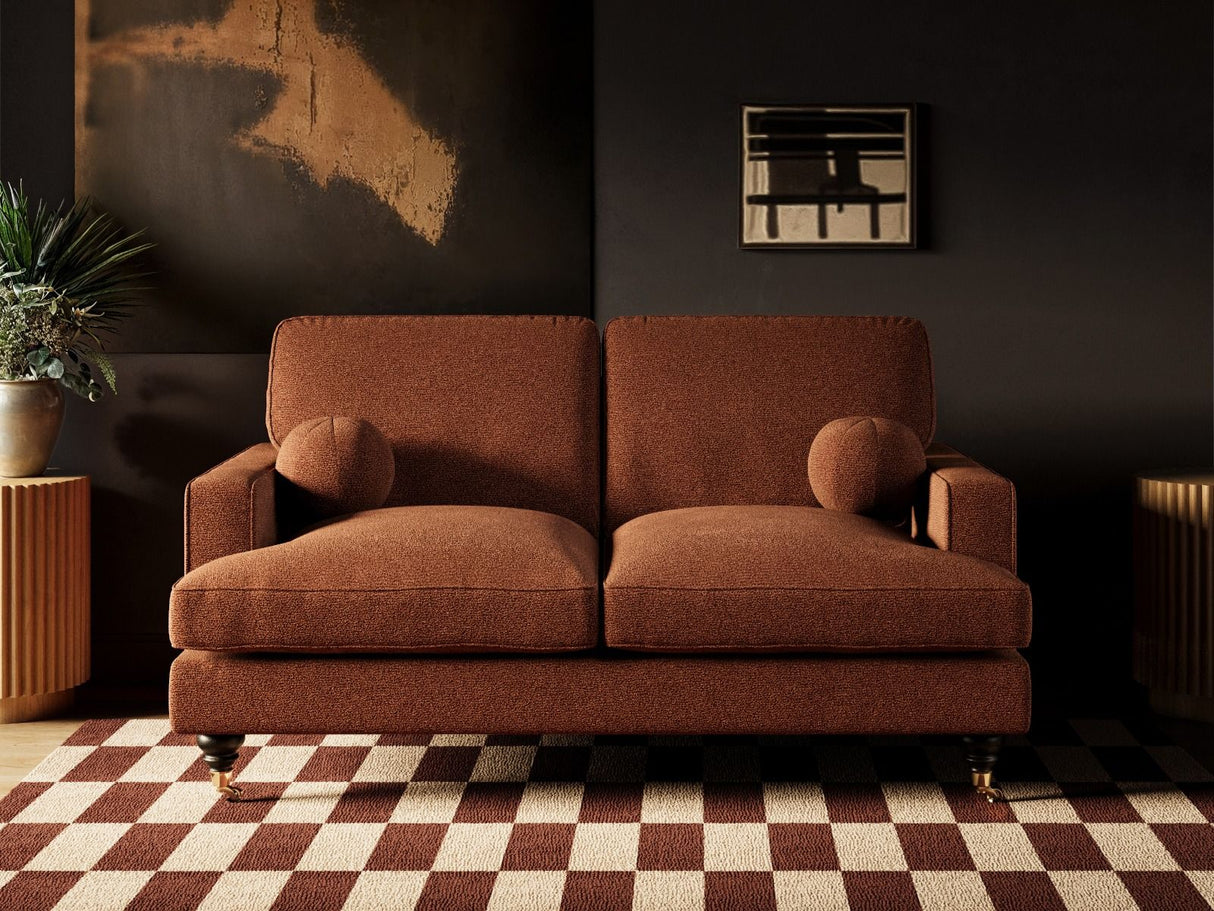 SOLACE+CO Addison 2 Seater Sofa with Caster Legs Burnt Orange Chenille