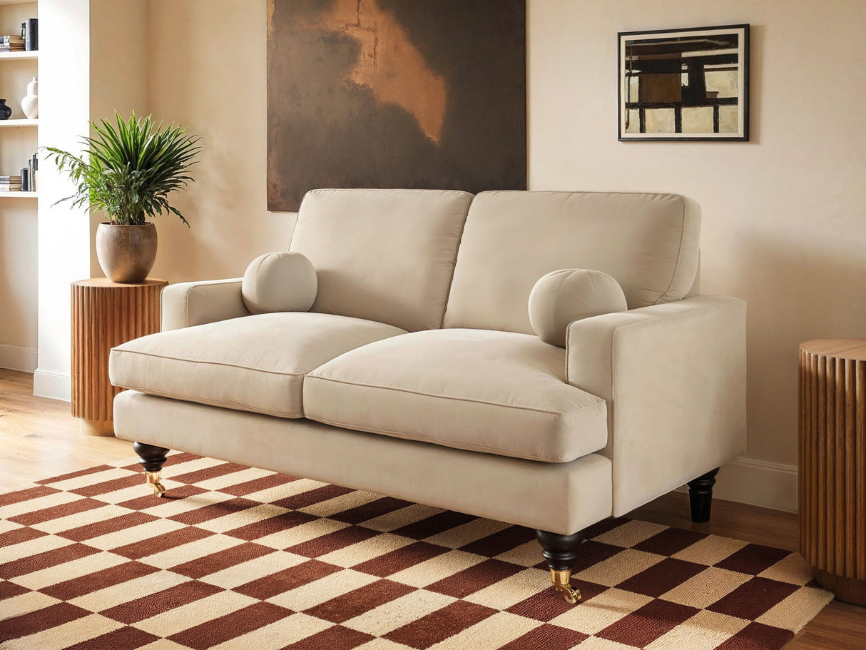 SOLACE+CO Addison 2 Seater Sofa with Caster Legs Beige Velvet