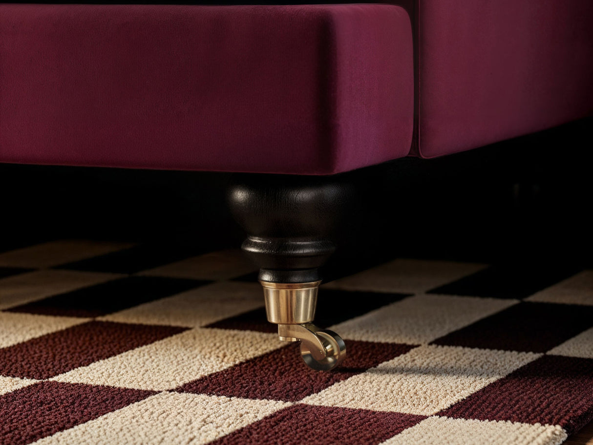 SOLACE+CO Addison 2 Seater Sofa with Caster Legs Burgundy Velvet