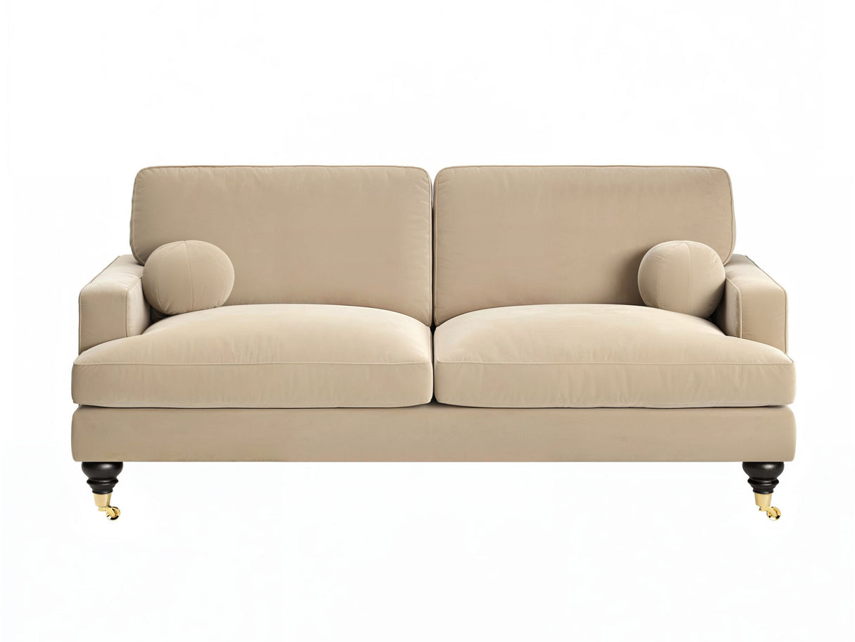 SOLACE+CO Addison 3 Seater Sofa with Caster Legs Beige Velvet
