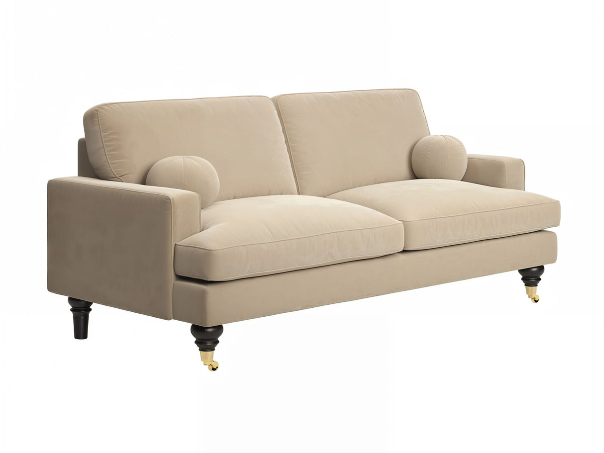 SOLACE+CO Addison 3 Seater Sofa with Caster Legs Beige Velvet