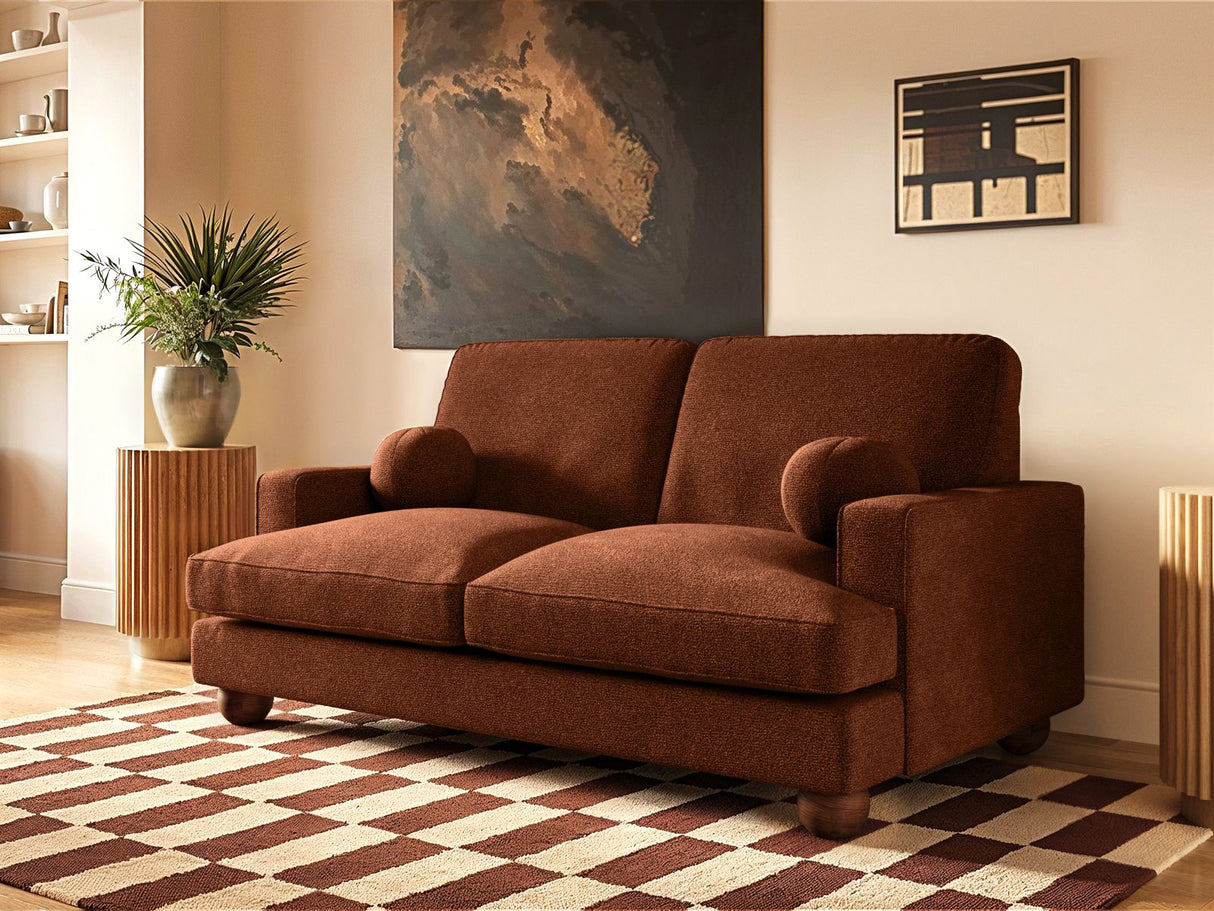 SOLACE+CO Addison 2 Seater Sofa with Caster Legs Burnt Orange Chenille