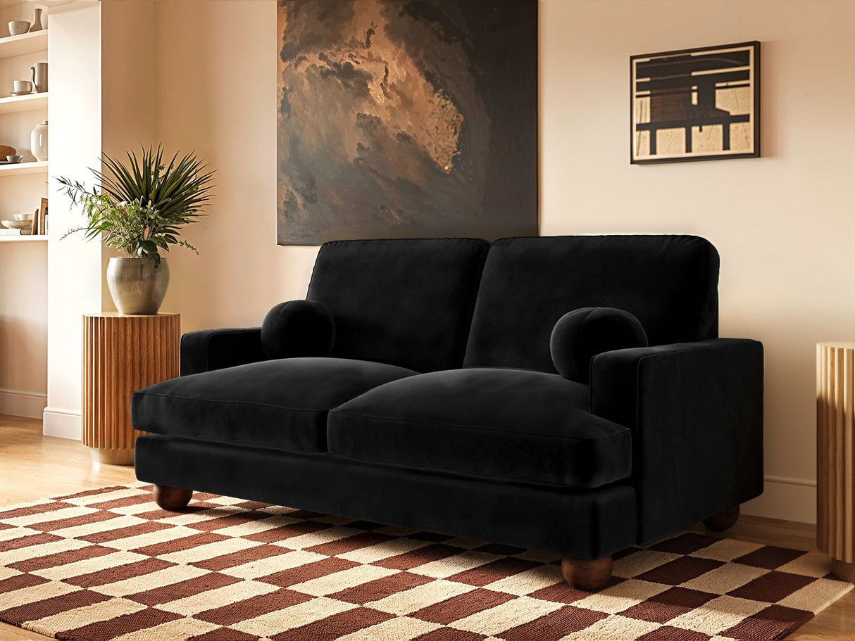 SOLACE+CO Addison 2 Seater Sofa with Caster Legs Black Velvet