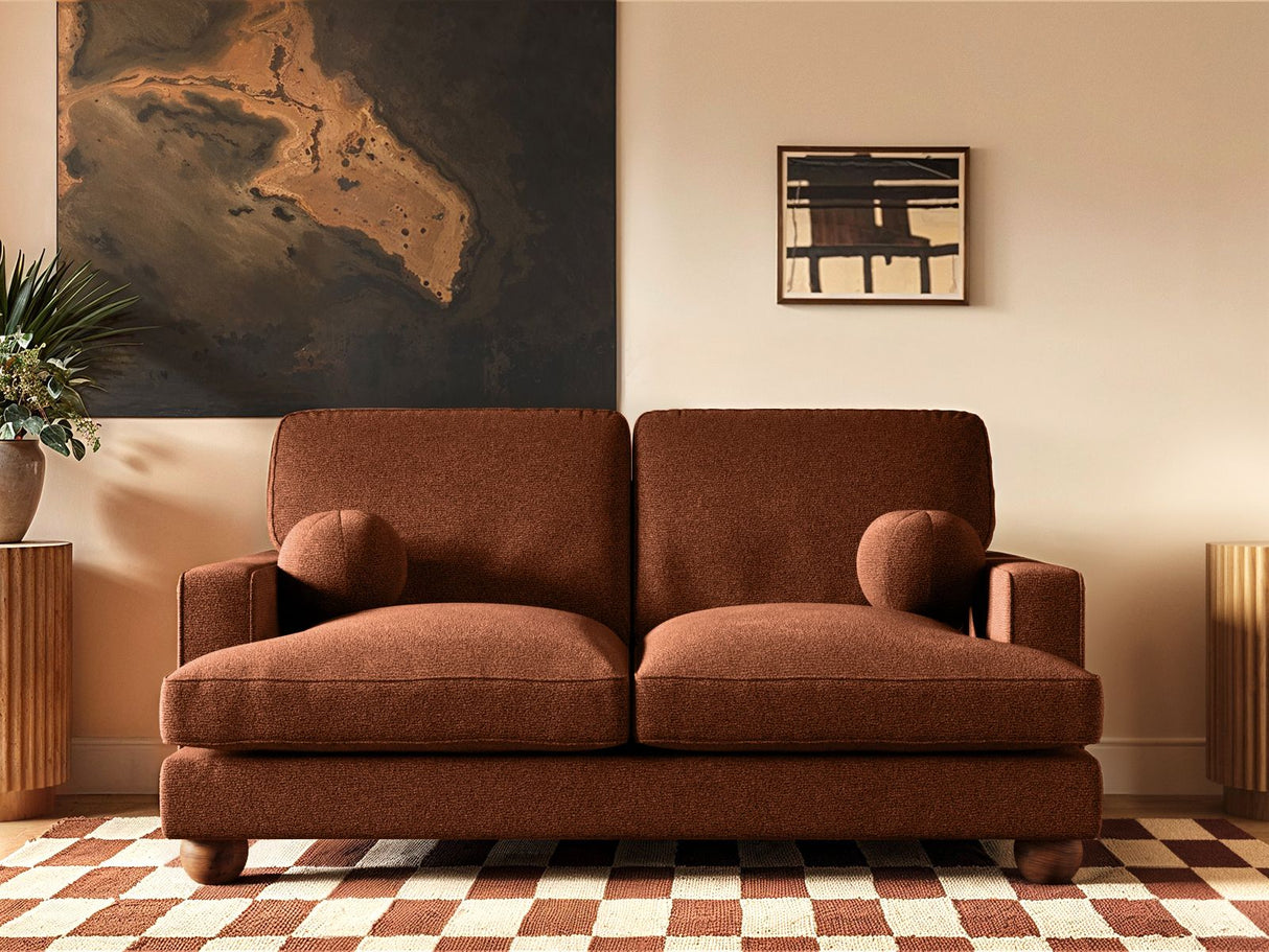 SOLACE+CO Addison 2 Seater Sofa with Caster Legs Burnt Orange Chenille