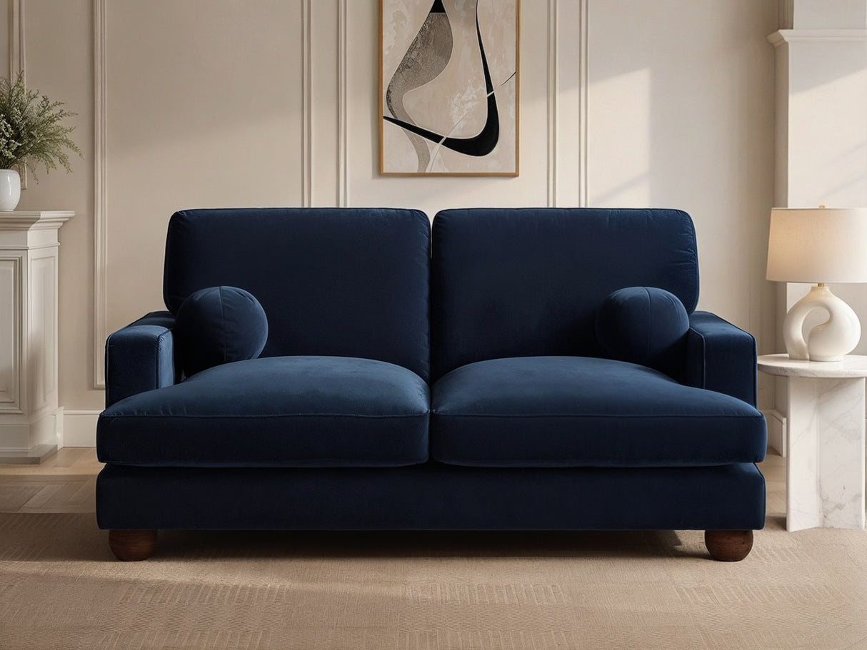 SOLACE+CO Addison 2 Seater Sofa with Caster Legs Blue Velvet