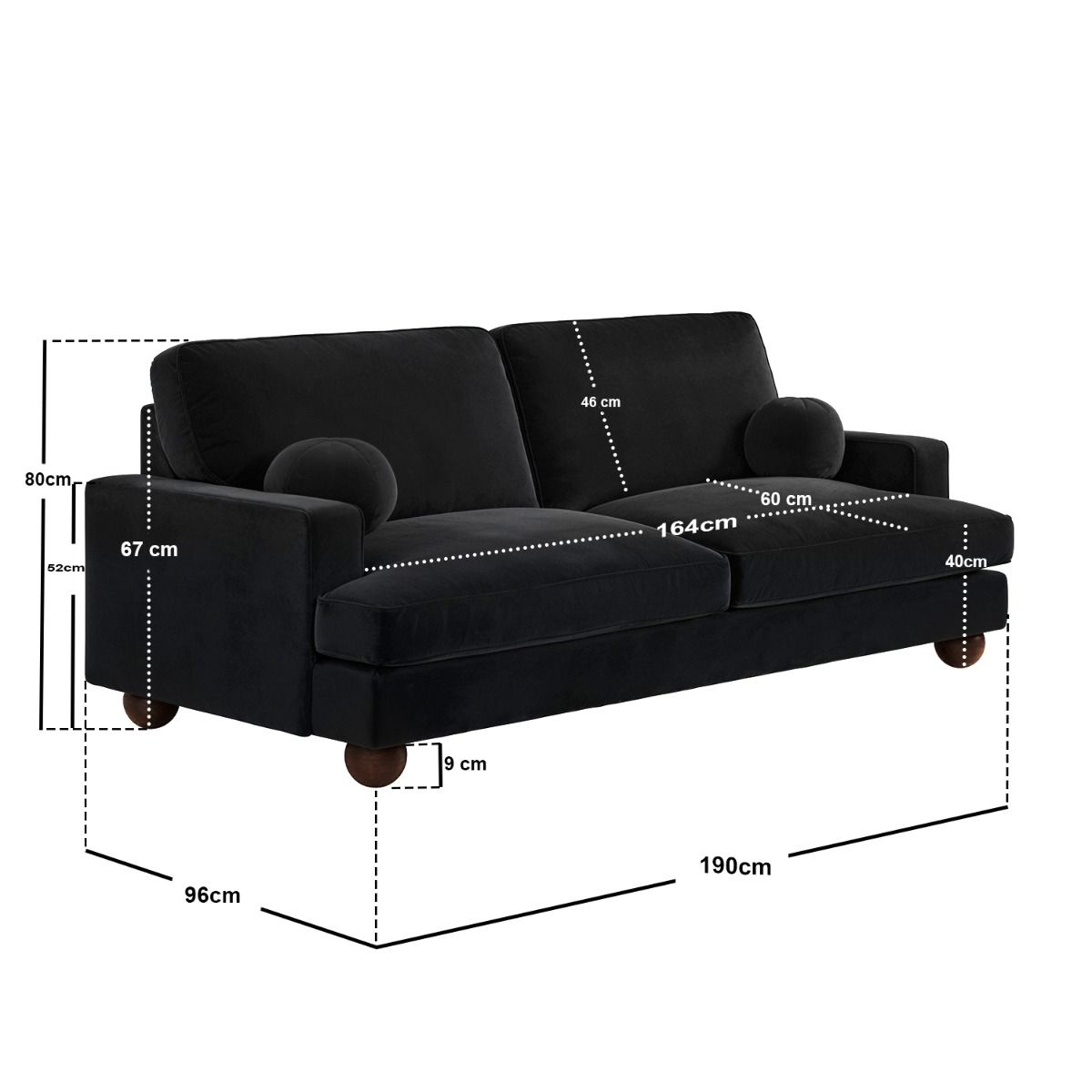 SOLACE+CO Addison 3 Sofa Black Velvet