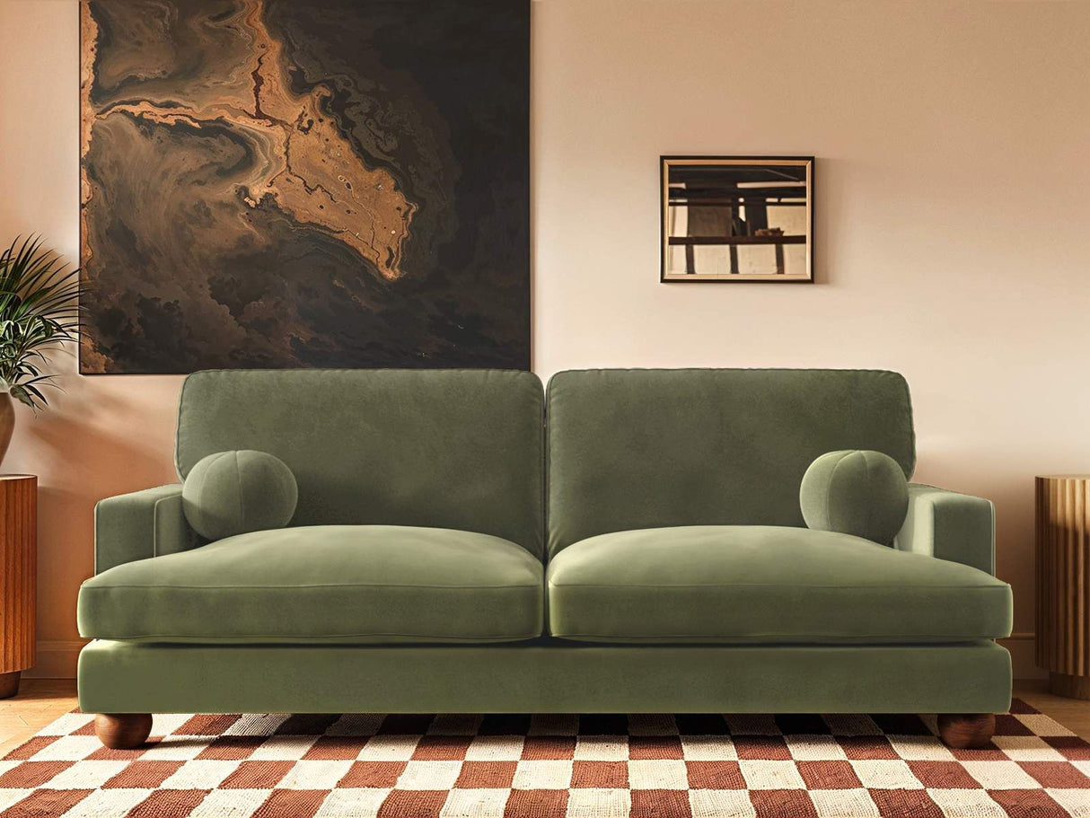 SOLACE+CO Addison 3 Seater Sofa with Caster Legs Khaki Green Velvet